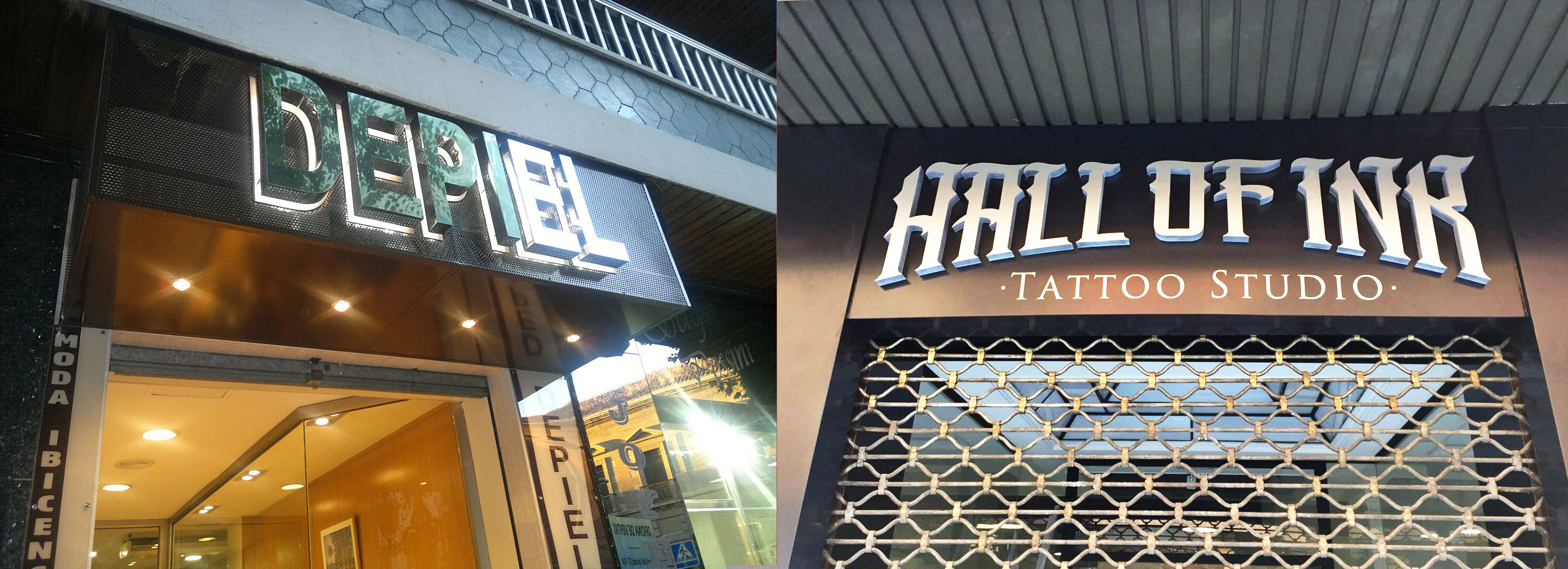 Letras corpóreas tienda de ropa y estudio de tatuajes