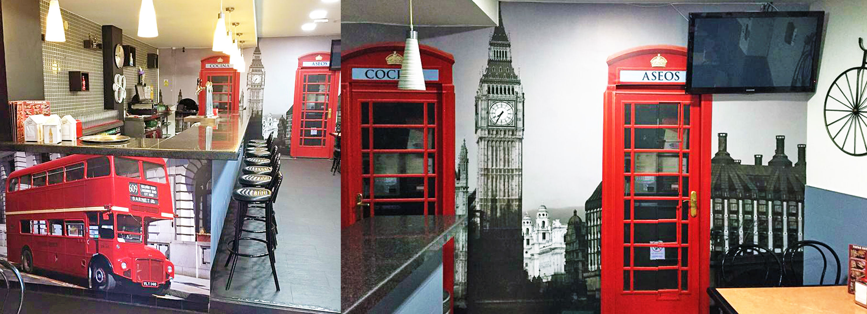 Vinilos decorativos de Londres en un bar